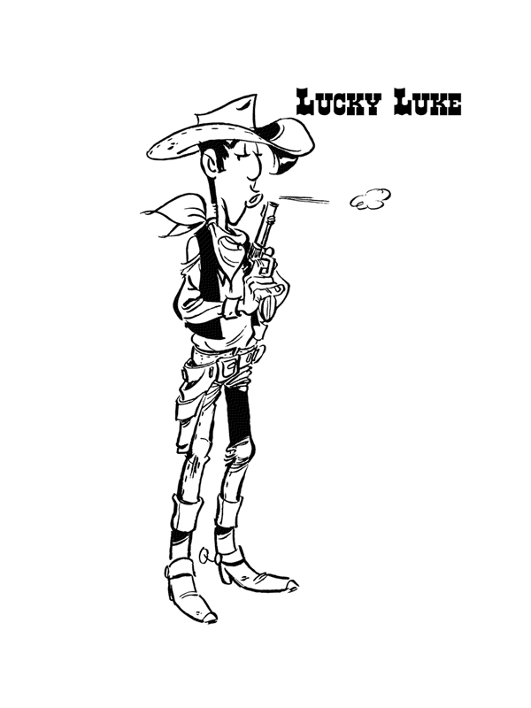coloriage lucky luke souffle sur son pistolet